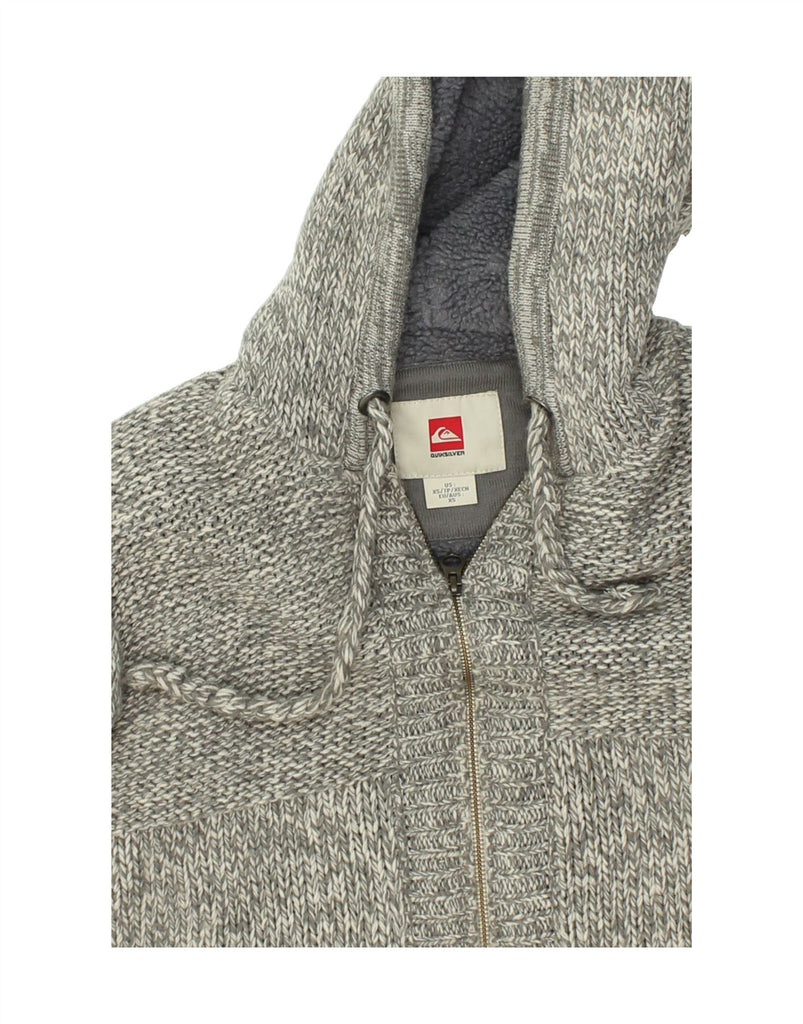 QUIKSILVER Mens Hooded Knit Bomber Jacket UK 34 XS Grey Wool | Vintage Quiksilver | Thrift | Second-Hand Quiksilver | Used Clothing | Messina Hembry 