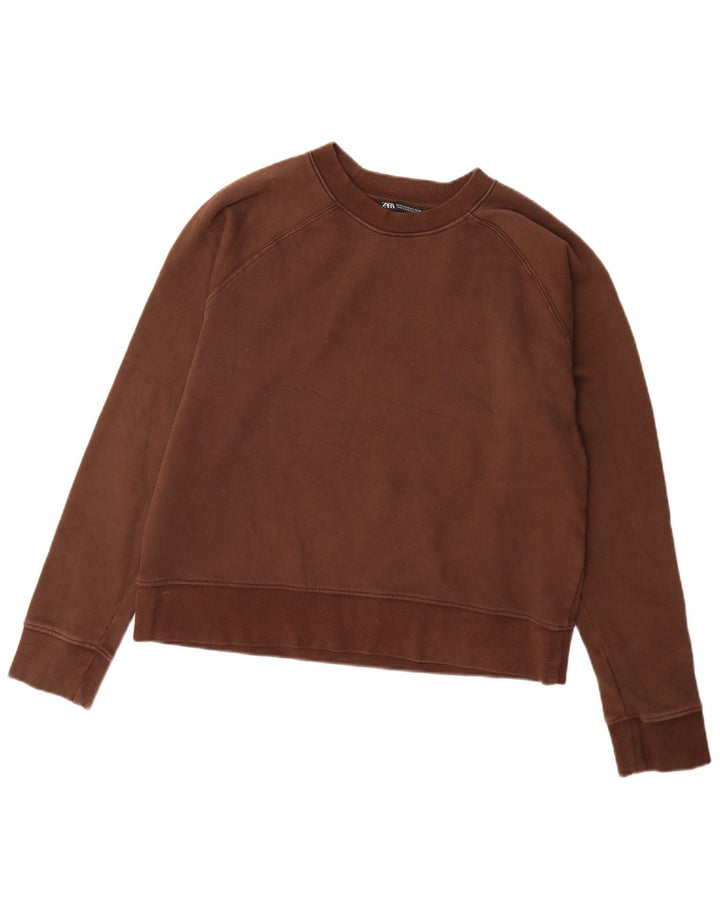 Zara Womens Sweatshirt Jumper UK 14 Medium Brown Cotton