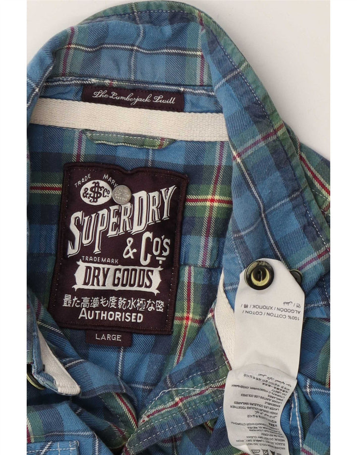 Superdry Mens Flannel Shirt Large Blue Check Cotton