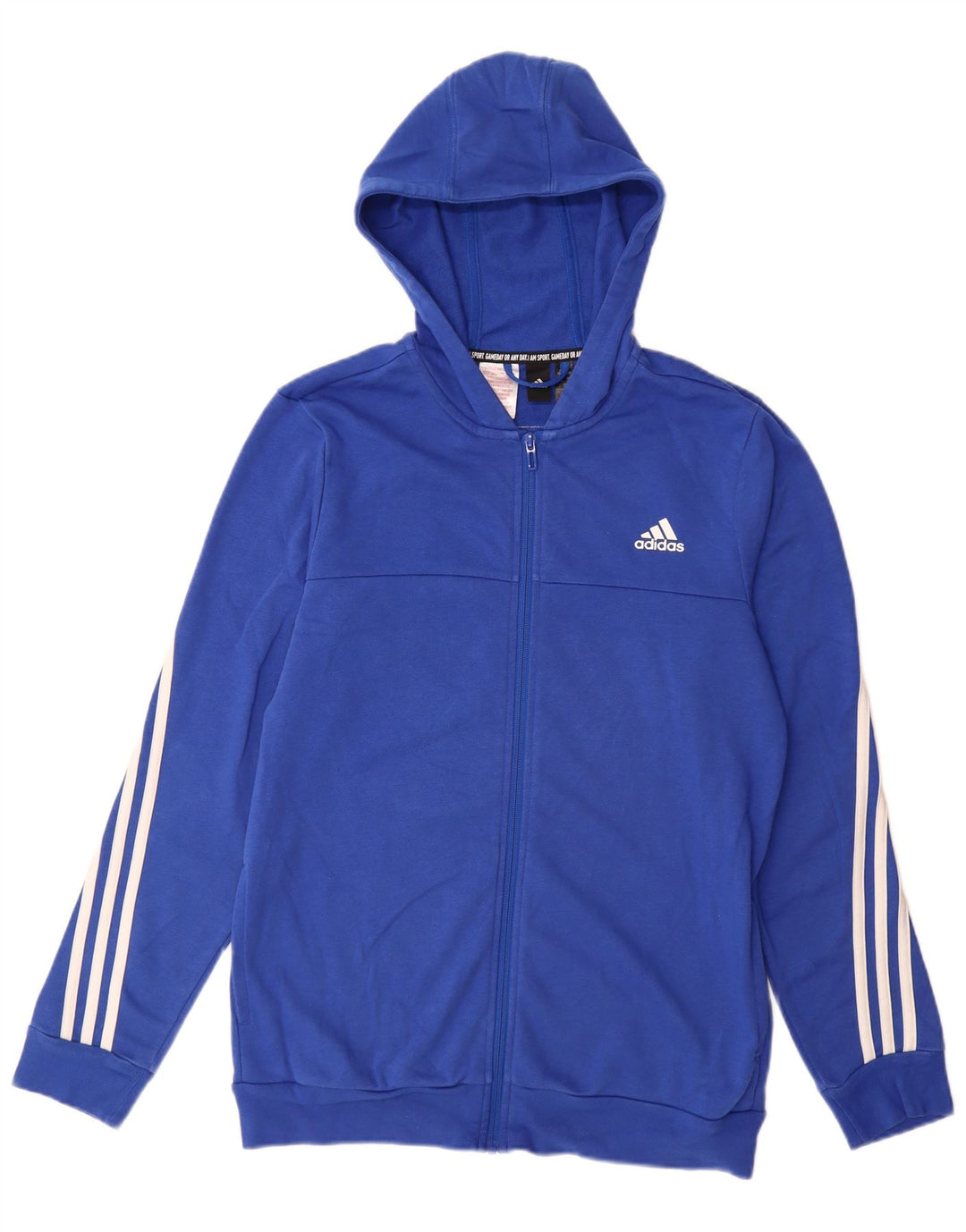 ADIDAS Boys Zip Hoodie Sweater 15-16 Years Blue Cotton