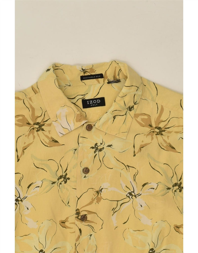 IZOD Womens Crop Front Tie Shirt Blouse UK 14 Large Yellow Floral Silk Vintage Izod and Second-Hand Izod from Messina Hembry 