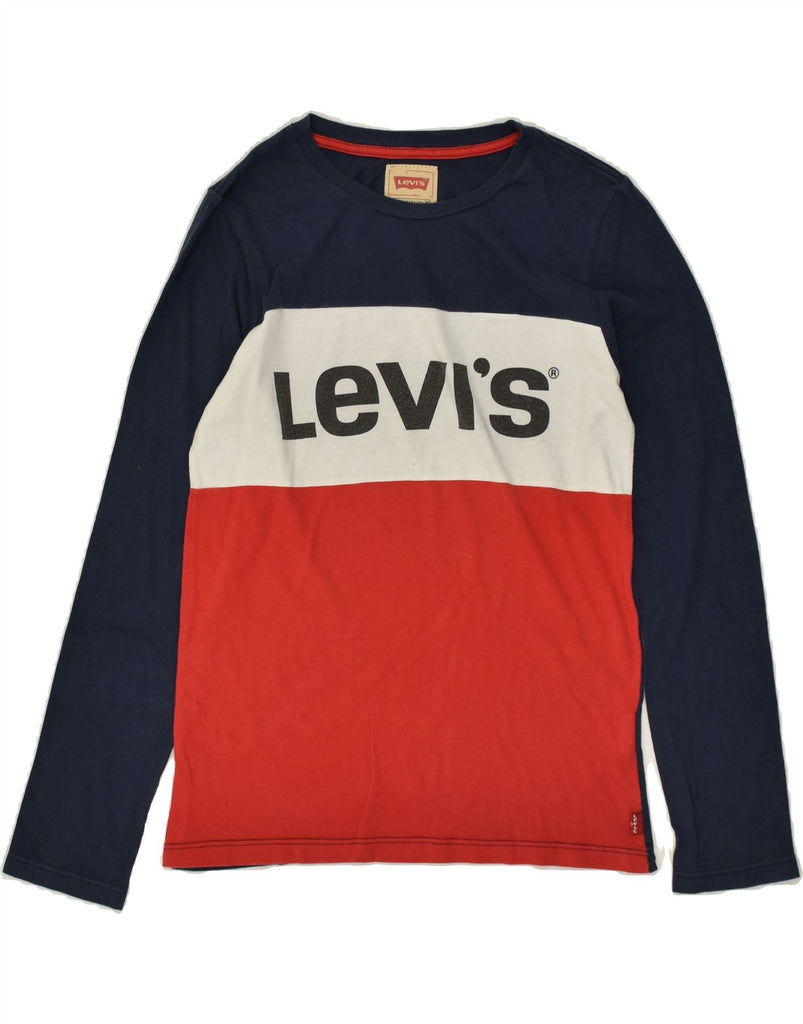 LEVI'S Boys Graphic Top Long Sleeve 13-14 Years Navy Blue Colourblock | Vintage Levi's | Thrift | Second-Hand Levi's | Used Clothing | Messina Hembry 