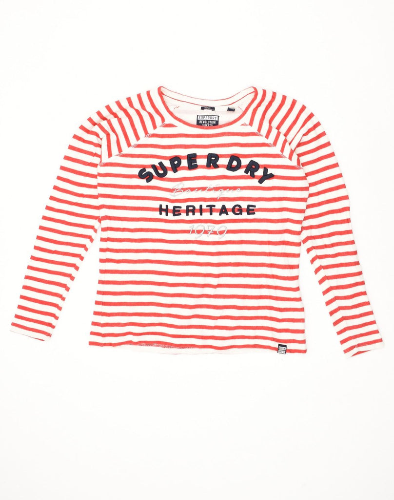 SUPERDRY Womens Graphic Top Long Sleeve UK 12 Medium Red Striped Cotton | Vintage Superdry | Thrift | Second-Hand Superdry | Used Clothing | Messina Hembry 