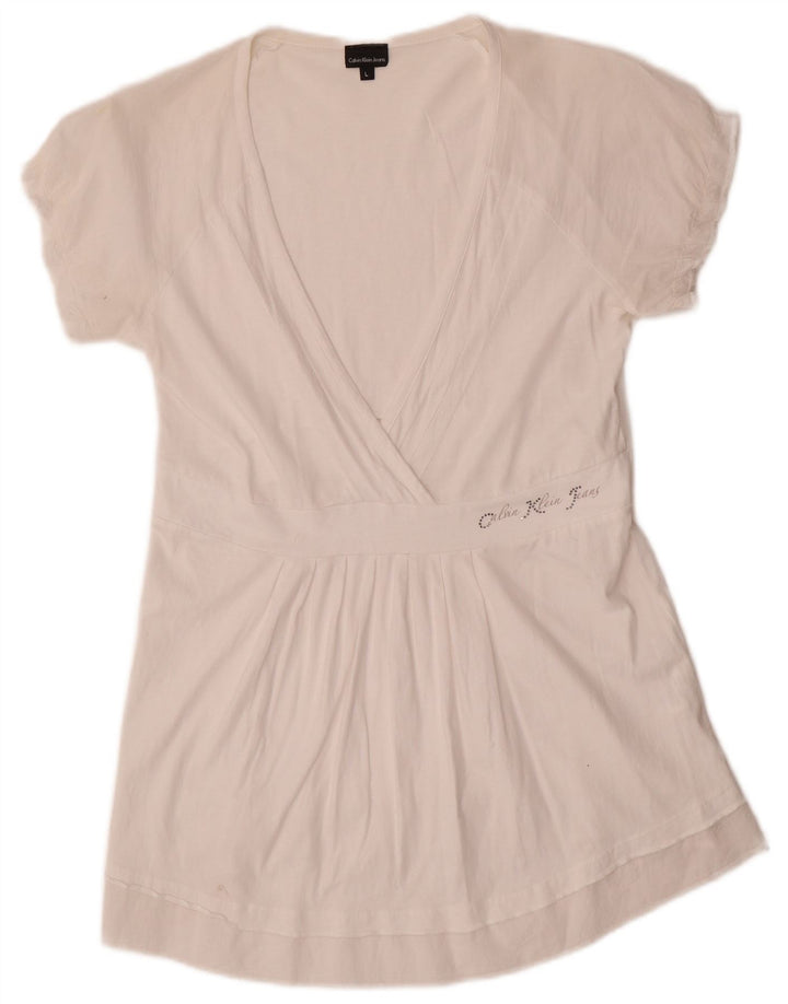 Calvin Klein Jeans Womens Blouse Top UK 14 Large White Cotton