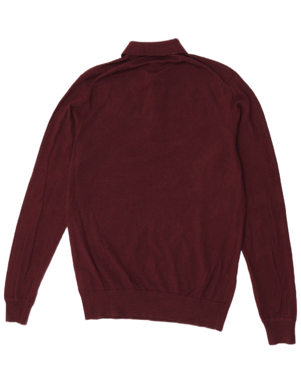 Marks & Spencer Mens Polo Neck Jumper Sweater Medium Burgundy Merino Wool