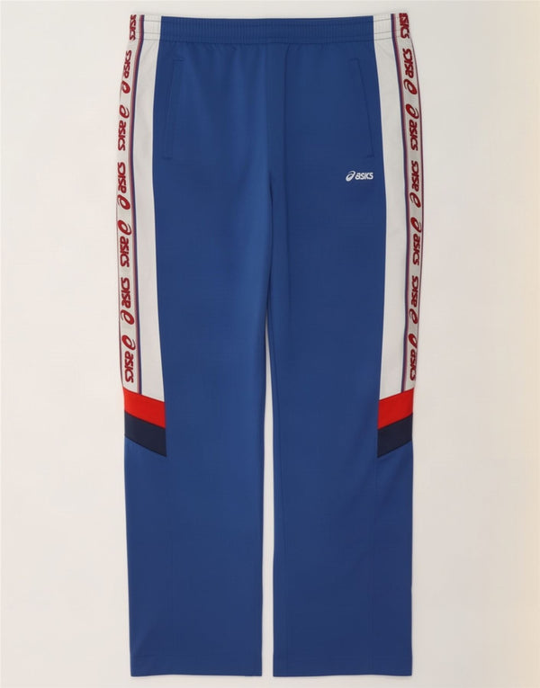 Asics Mens Graphic Tracksuit Trousers Large Blue Colourblock Polyester