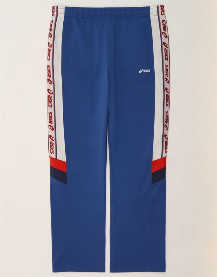 Asics Mens Graphic Tracksuit Trousers Large Blue Colourblock Polyester