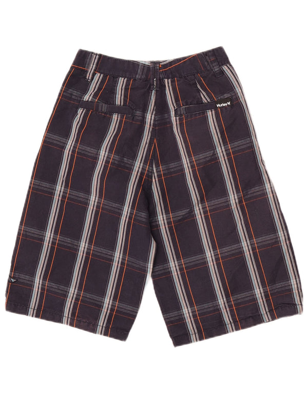 Hurley Boys Casual Shorts 9-10 Years W23 Navy Blue Plaid Cotton