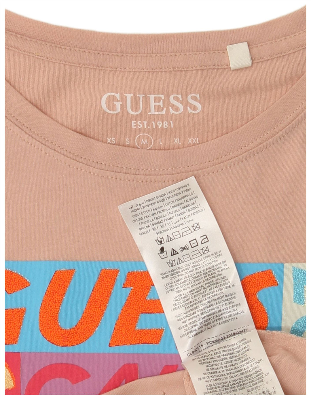 Guess Womens Graphic T-Shirt Top UK 12 Medium Pink Cotton