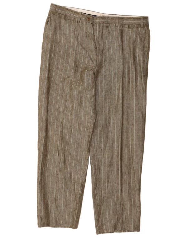 Canali Mens Straight Chino Trousers  W38 L30 Brown Striped
