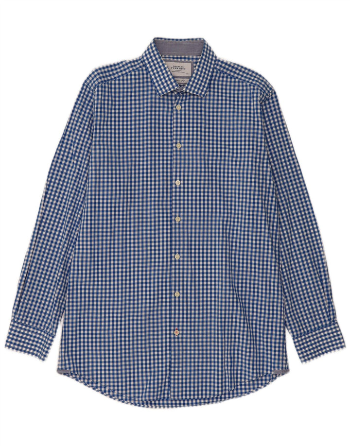 Charles Tyrwhitt Mens Extra Slim Fit Shirt Size 41/16 Large Blue Gingham
