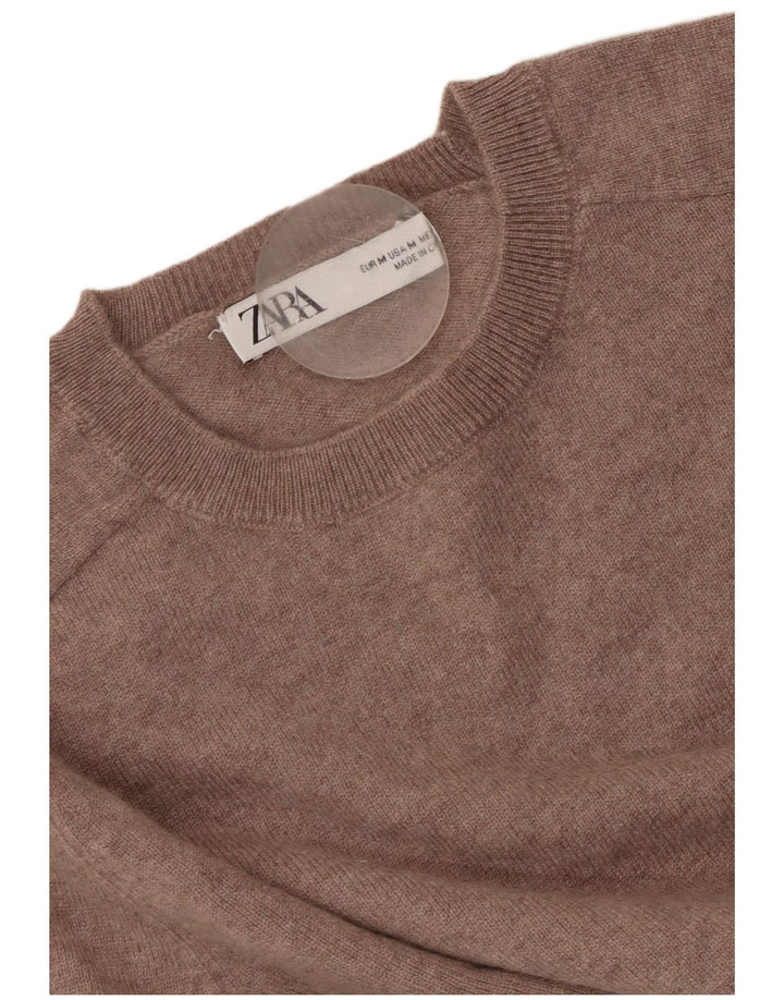 ZARA Womens Crew Neck Jumper Sweater UK 12 Medium Brown