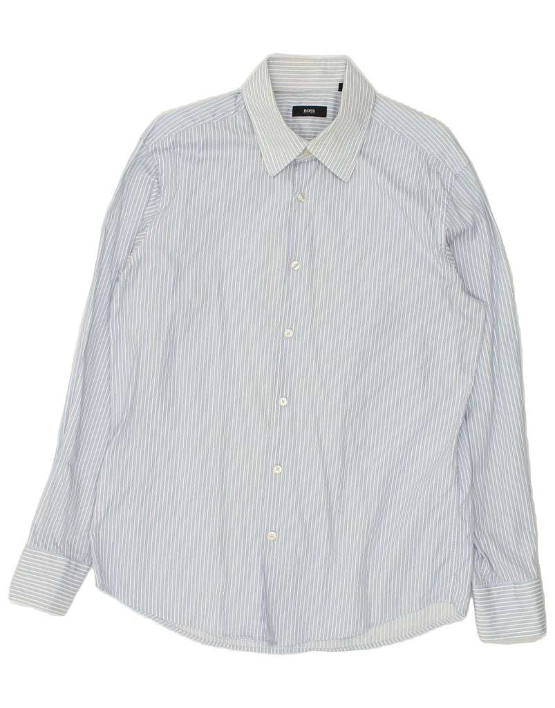 HUGO BOSS Mens Shirt Size 16 1/2 42 Large Blue Striped Cotton | Vintage Hugo Boss | Thrift | Second-Hand Hugo Boss | Used Clothing | Messina Hembry 