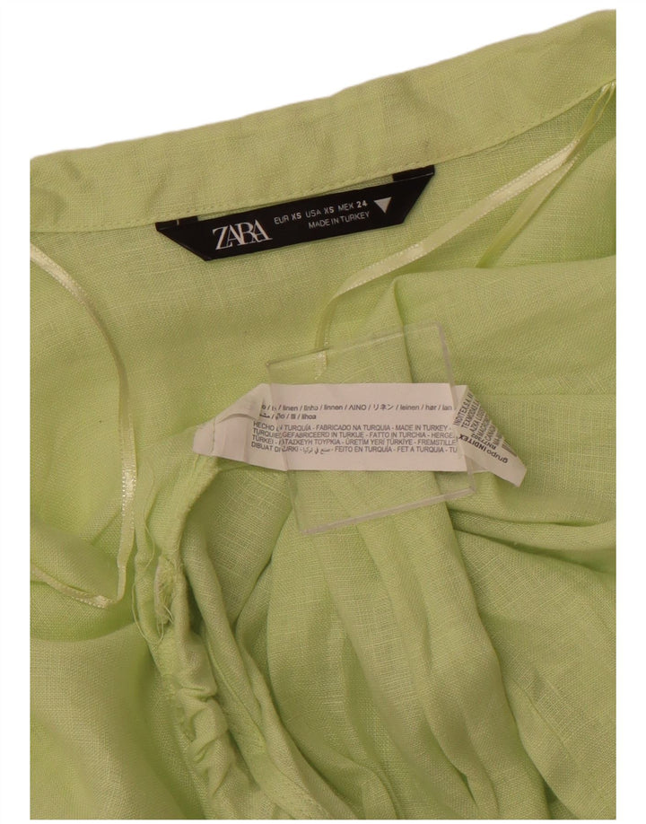 ZARA Womens Crop Cardigan Top UK 6 XS Green Linen