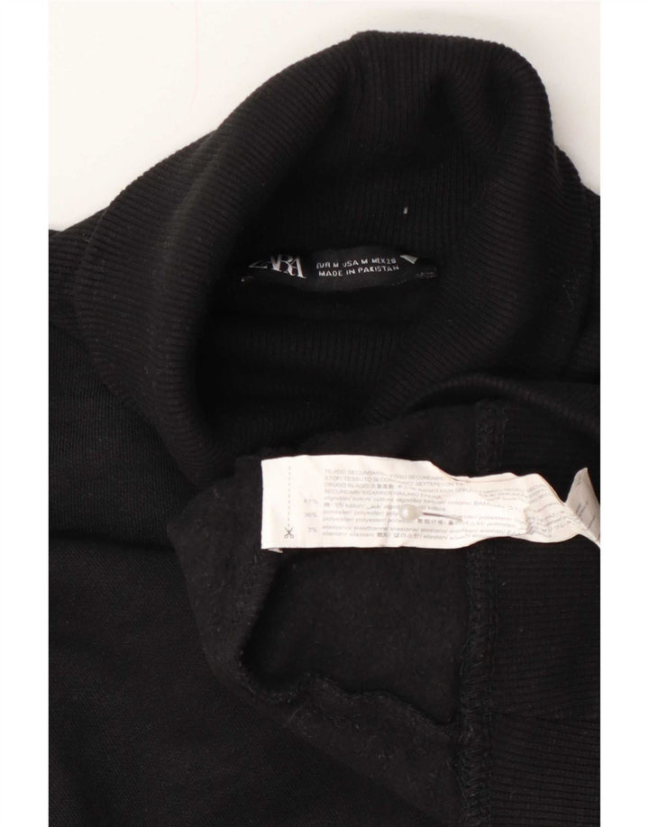 Zara Womens Roll Neck Jumper Sweater UK 14 Medium Black Cotton