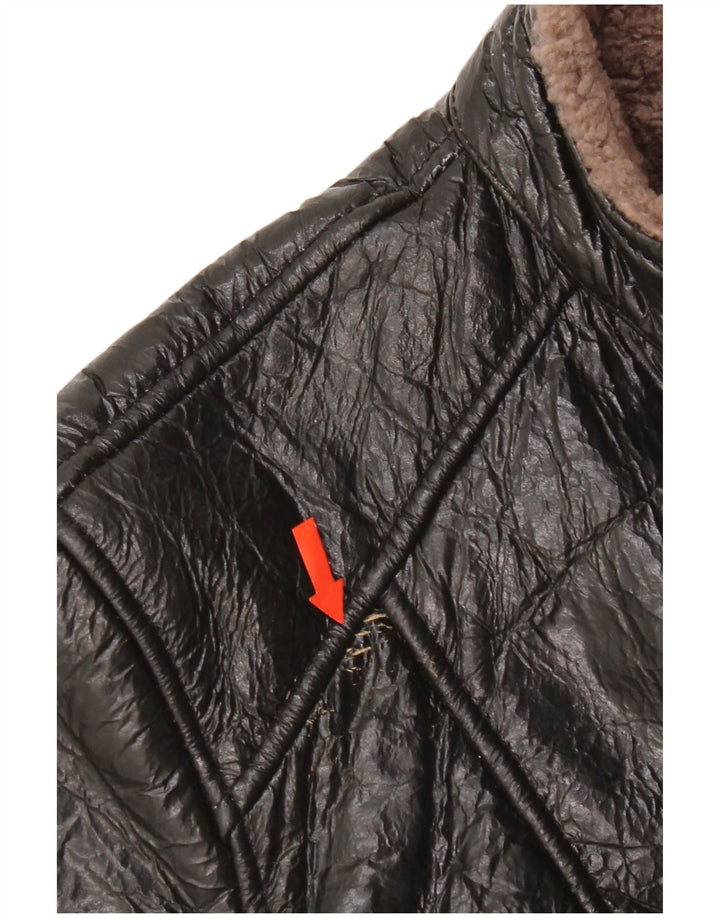 Vintage Womens Shearling Jacket UK 14 Medium Black Leather
