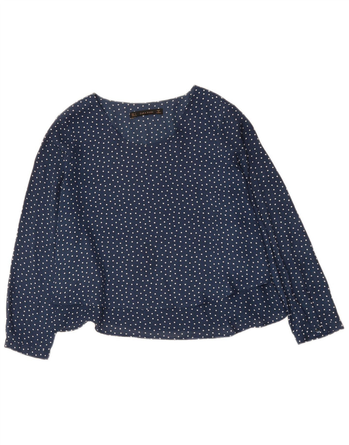 ZARA Womens Crop Oversized Blouse Top UK 10 Small Navy Blue Geometric