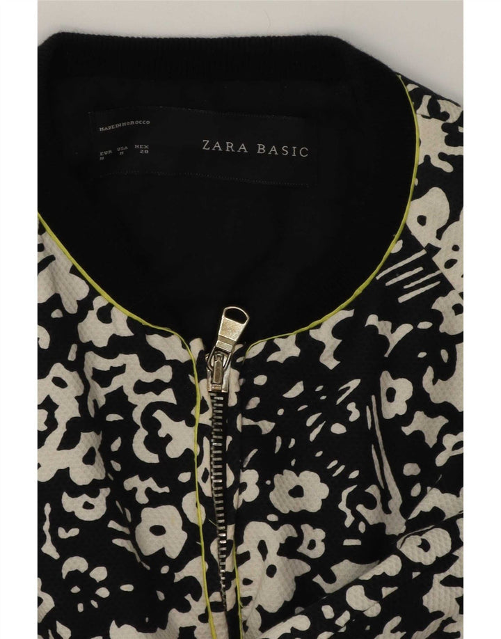 Zara Womens Full Zip Bomber Jacket UK 14 Medium Black Floral Cotton