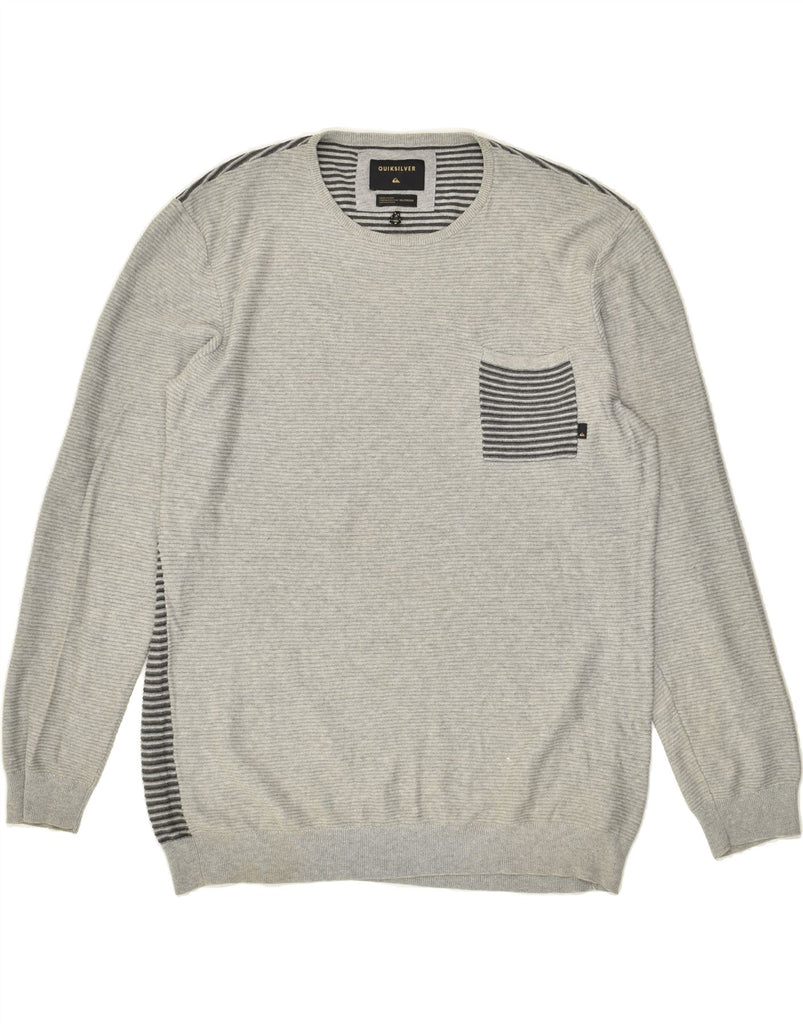 QUIKSILVER Mens Tall Crew Neck Jumper Sweater 2XL Grey Colourblock Cotton | Vintage Quiksilver | Thrift | Second-Hand Quiksilver | Used Clothing | Messina Hembry 