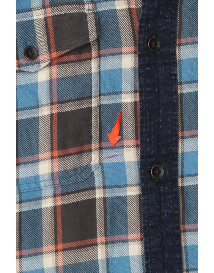 ALL SAINTS Mens Slim Fit Flannel Shirt Large Blue Check Cotton