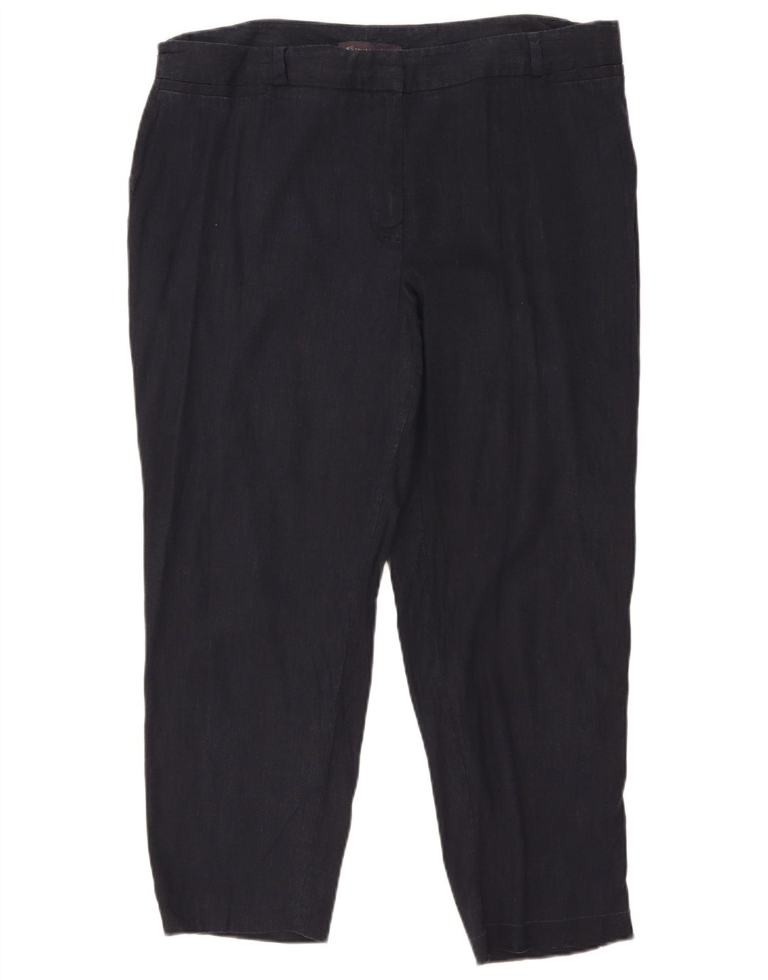 Marks & Spencer Womens Cropped Trousers W36 L25 Navy Blue Linen