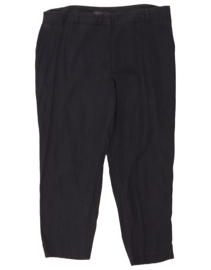 Marks & Spencer Womens Cropped Trousers W36 L25 Navy Blue Linen