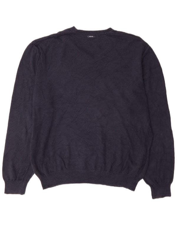 Nautica Mens V-Neck Jumper Sweater XL Navy Blue Cotton
