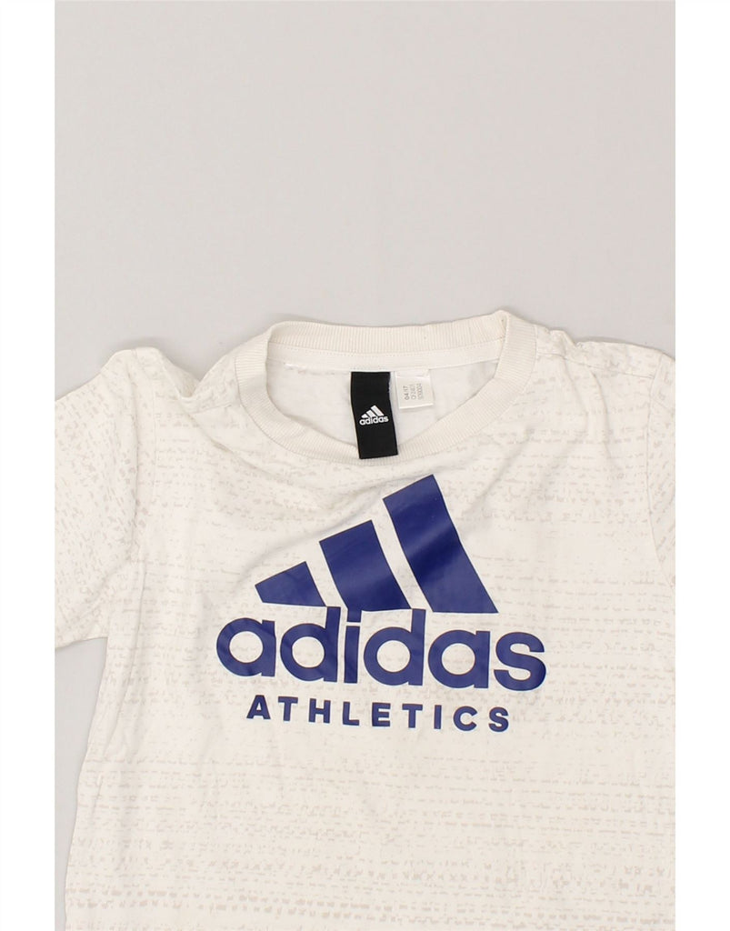 ADIDAS Boys Graphic T-Shirt Top 5-6 Years Off White Geometric | Vintage Adidas | Thrift | Second-Hand Adidas | Used Clothing | Messina Hembry 