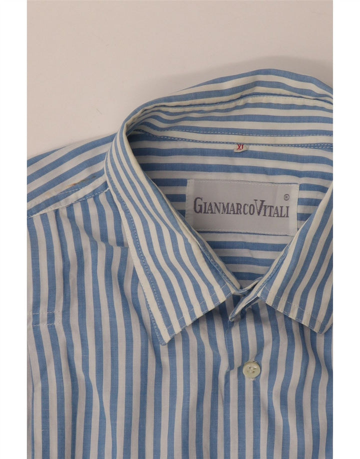 Vintage Mens Short Sleeve Shirt XL Blue Striped