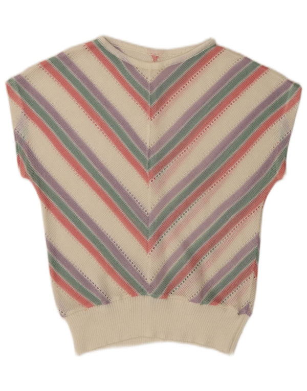 Vintage Womens Boat Neck Jumper Sweater UK 10 Small Multicoloured Chevron