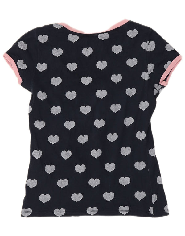 Converse Womens Abstract Pattern T-Shirt Top UK 12 Medium Navy Blue Heart