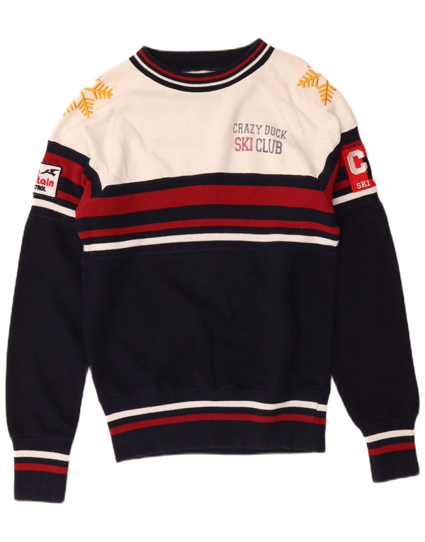 Crazy Duck Mens Ski Sweatshirt Jumper Small Navy Blue Colourblock Cotton