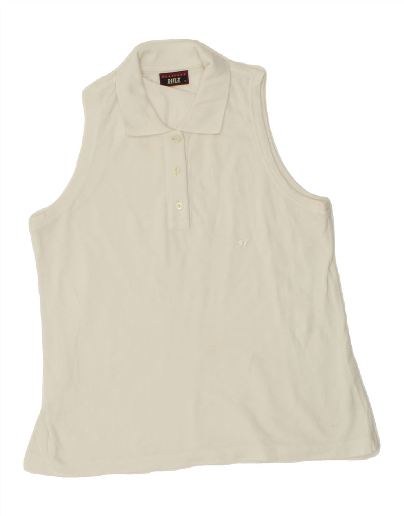 RIFLE Womens Sleeveless Polo Shirt UK 18 XL White Cotton Vintage Rifle and Second-Hand Rifle from Messina Hembry 