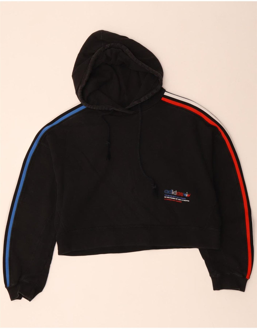 ADIDAS Womens Oversized Crop Graphic Hoodie Jumper UK 14 Medium Black