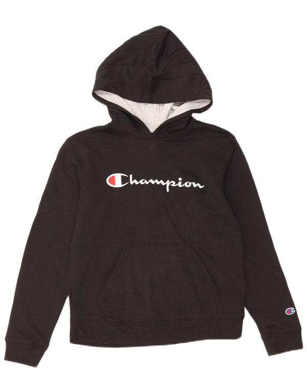 CHAMPION Boys Graphic Hoodie Jumper 11-12 Years Large Black Cotton