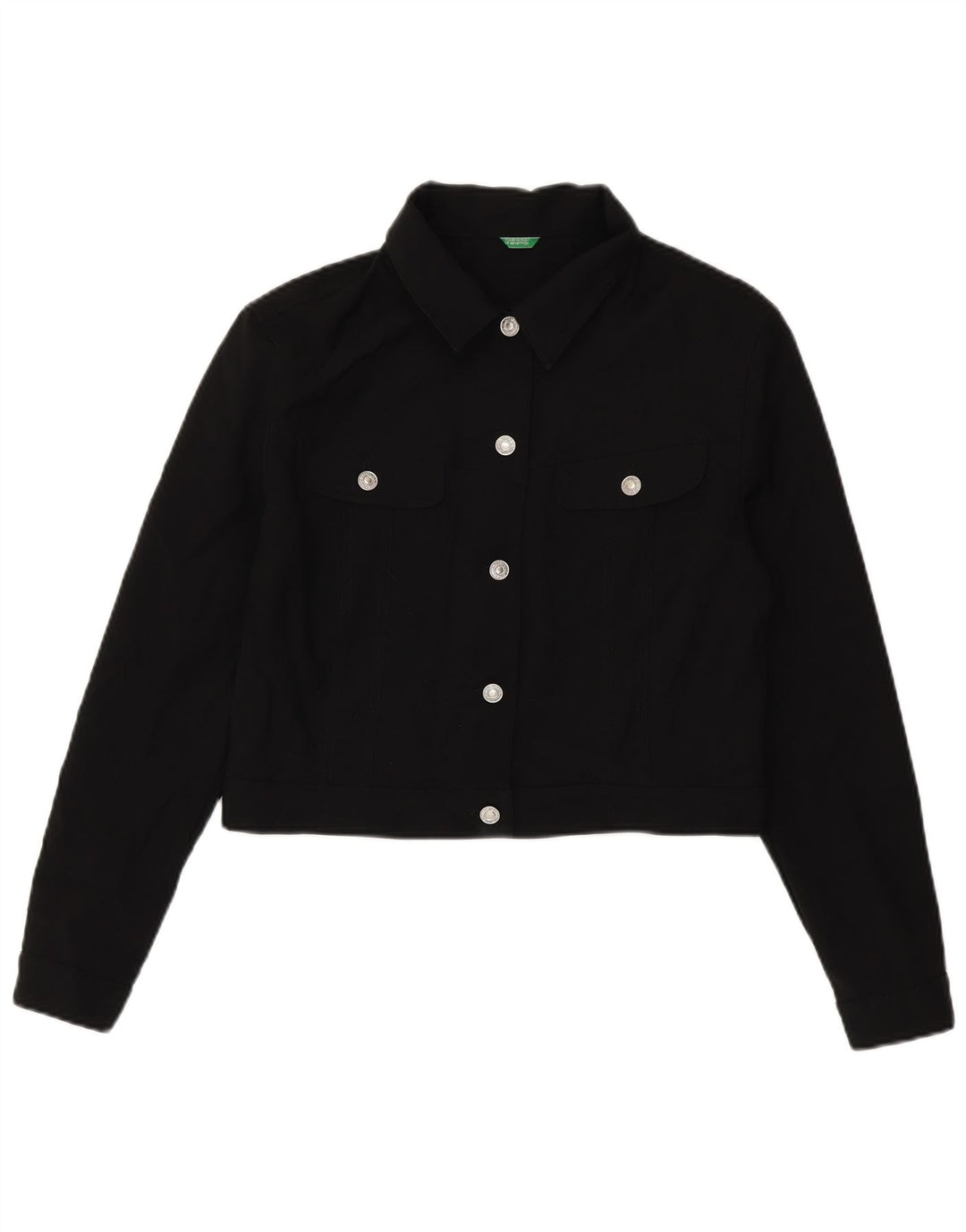 Benetton Womens Crop Bomber Jacket UK 14 Large Black Polyester