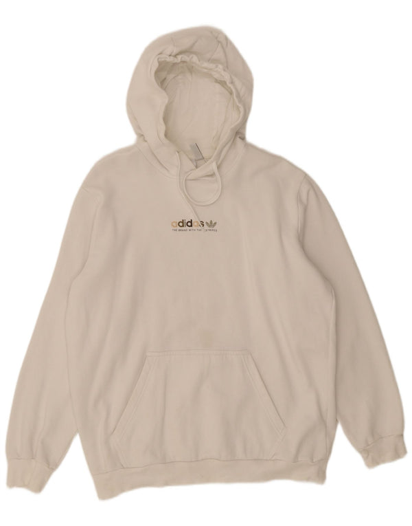Adidas Womens Graphic Loose Fit Hoodie Jumper UK 16 Large White Cotton