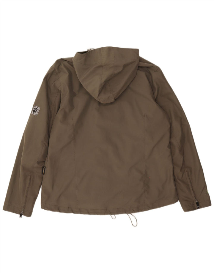 Jack Wolfskin Womens Hooded Rain Jacket UK 14/16 Large Khaki Polyester
