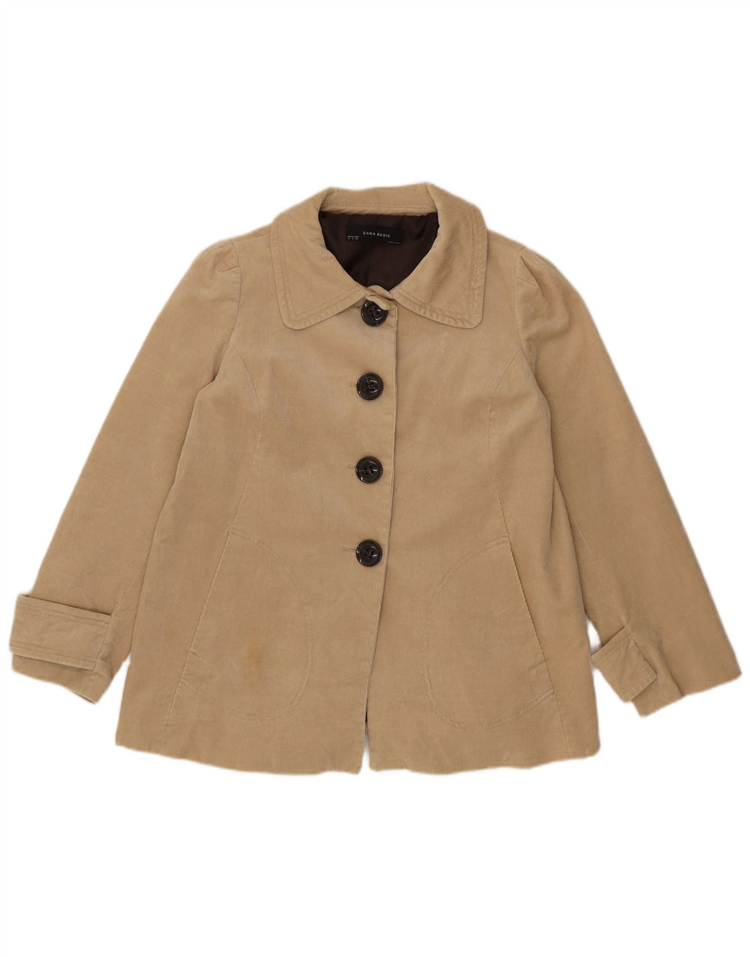 Zara Womens Corduroy Jacket UK 16 Large Beige Cotton