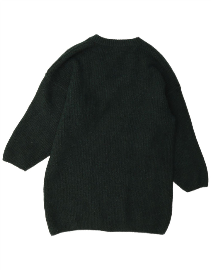 Topshop Womens Longline V-Neck Jumper Sweater UK 14 Medium Green Polyester