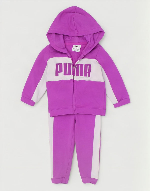 Puma Baby Girls Graphic Full Tracksuit 9-12 Months Purple Colourblock