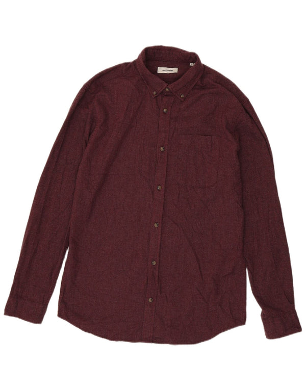 JACK & JONES Mens Flannel Shirt Large Burgundy Cotton