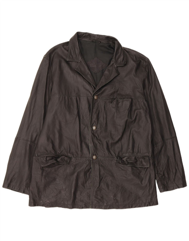 Bizzarro Mens 3 Button Blazer Jacket IT 54 2XL Black Leather