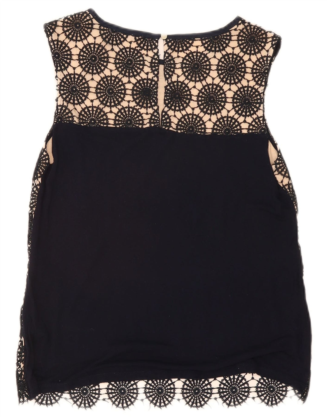 Oasis Womens Sleeveless Lace Blouse Top UK 10 Small Black Geometric