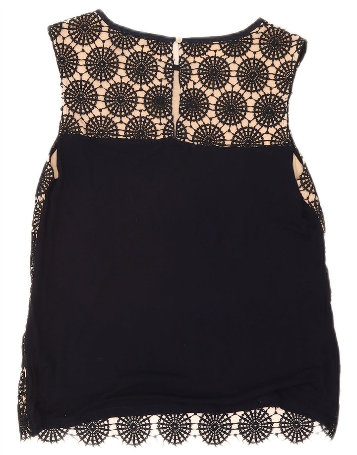 Oasis Womens Sleeveless Lace Blouse Top UK 10 Small Black Geometric
