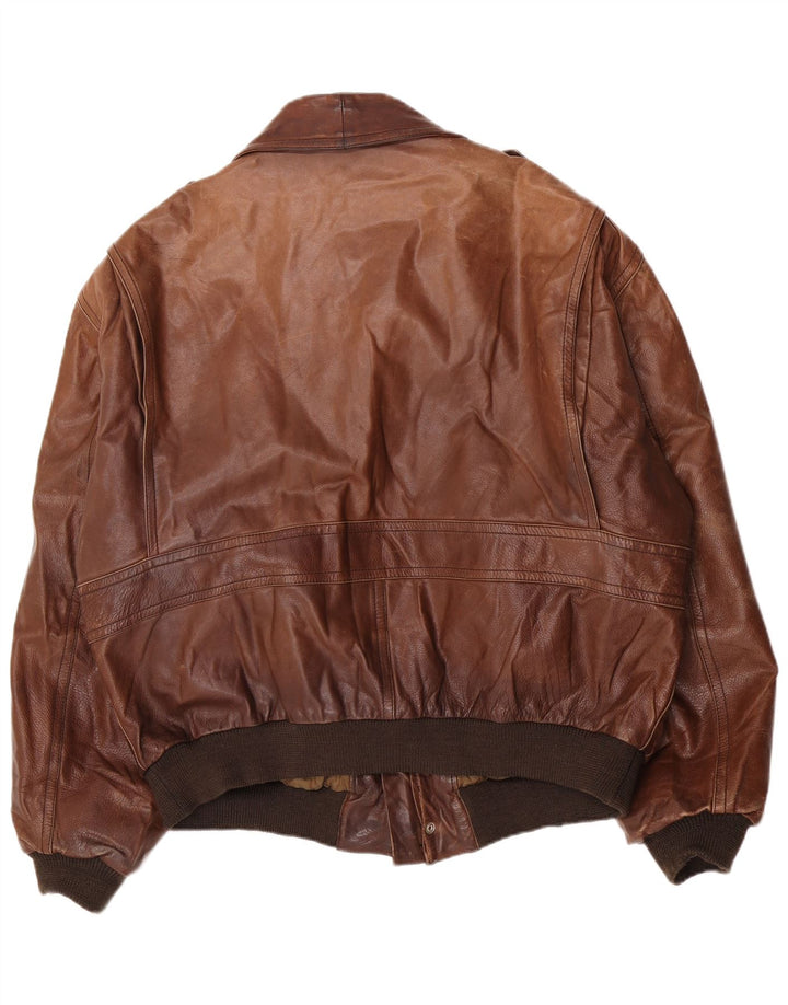 Vittorio Forti Mens Leather Flight Aviator Jacket IT 52 XL Brown