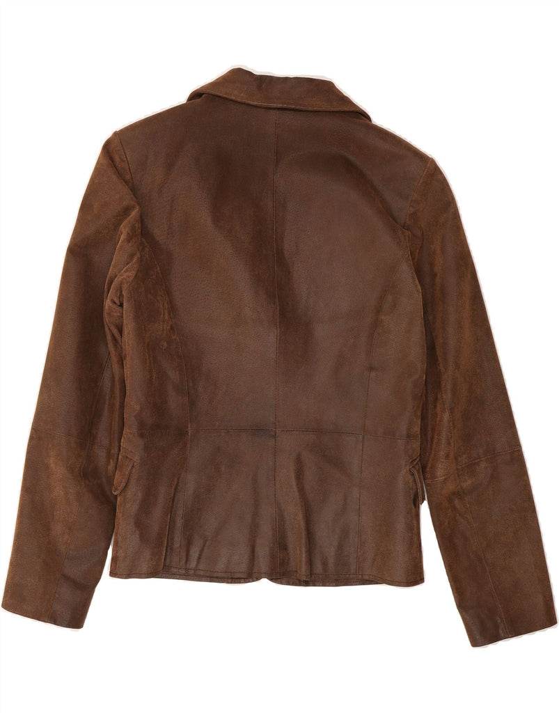 TOM TOMPSON Womens 2 Button Blazer Jacket EU 36 Small Brown Leather Vintage Tom Tompson and Second-Hand Tom Tompson from Messina Hembry 