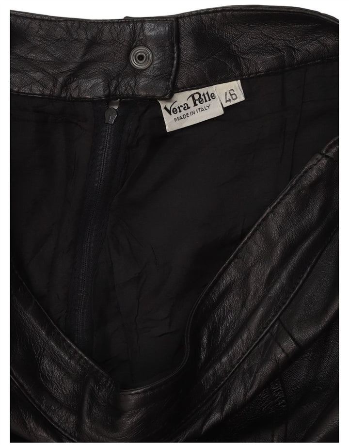 Vintage Womens Leather Skirt IT 46 Large W32  Black Leather