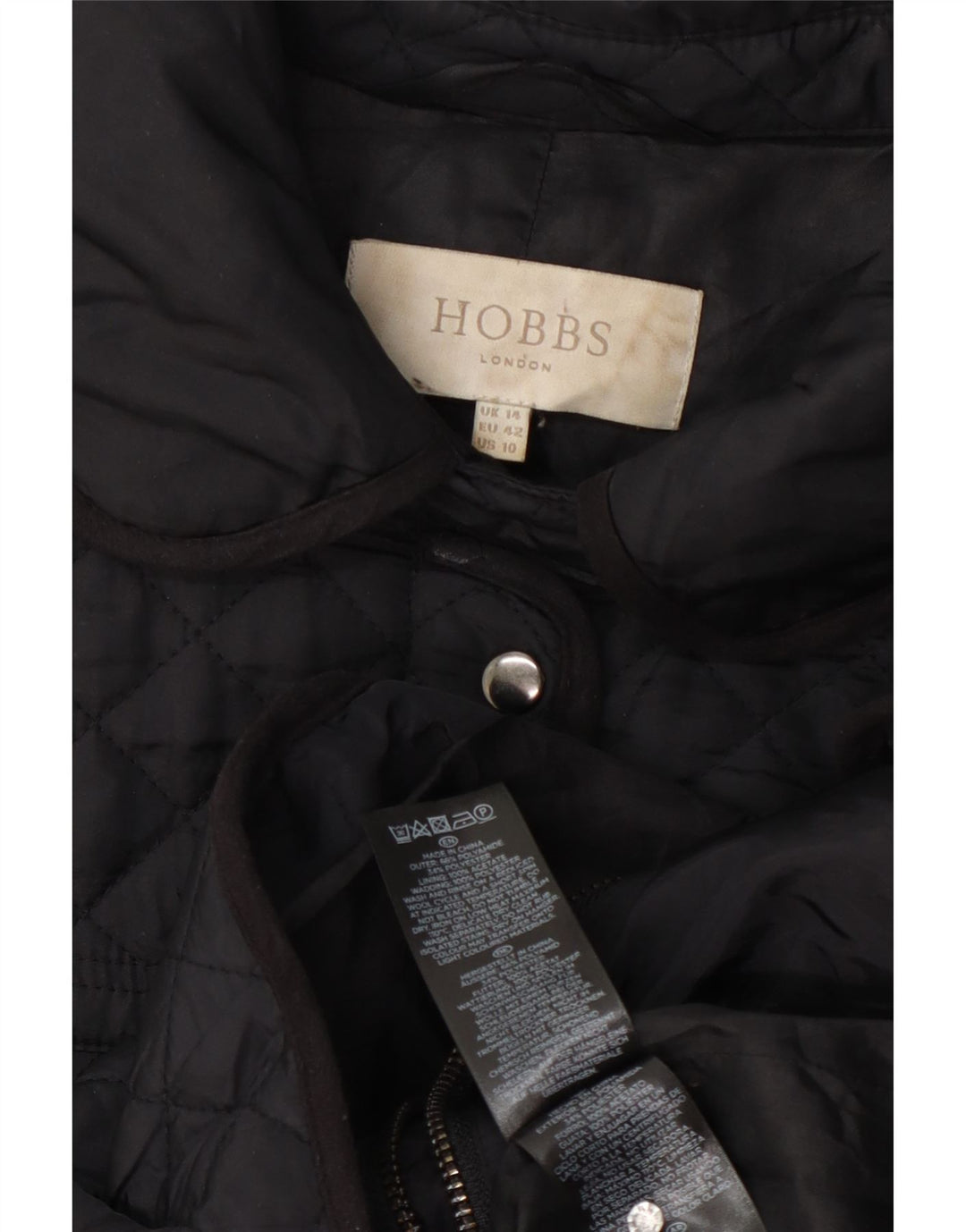 Hobbs Womens Quilted Overcoat UK 14 Medium Black Polyamide