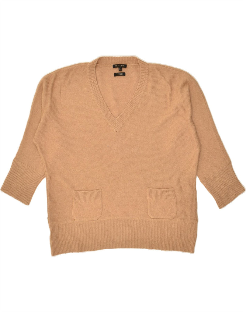 MASSIMO DUTTI Womens 3/4 Sleeve V-Neck Jumper Sweater UK 16 Large Beige | Vintage Massimo Dutti | Thrift | Second-Hand Massimo Dutti | Used Clothing | Messina Hembry 